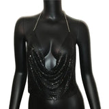 Sexy Metal Sequins Tank Top For Women 2025 Summer V Neck Backless Crop Tops Luxury Solid Short Party Nightclub Tank Tops