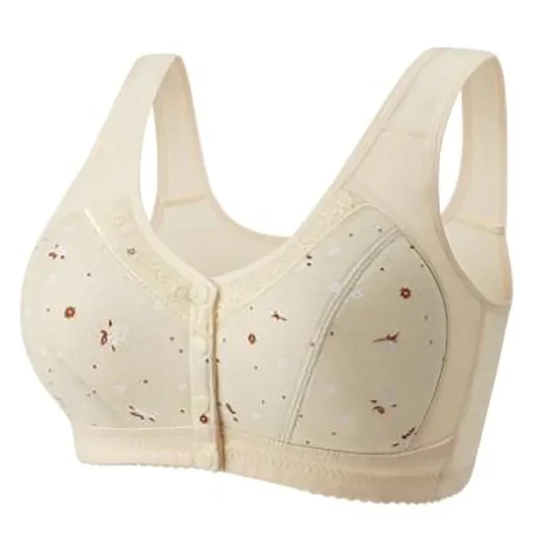FallSweet Front Closure Cotton Bra for Women Plus Size Seamless Wireless Sports Bras Thin Underwear for Middle-Aged & Elderly