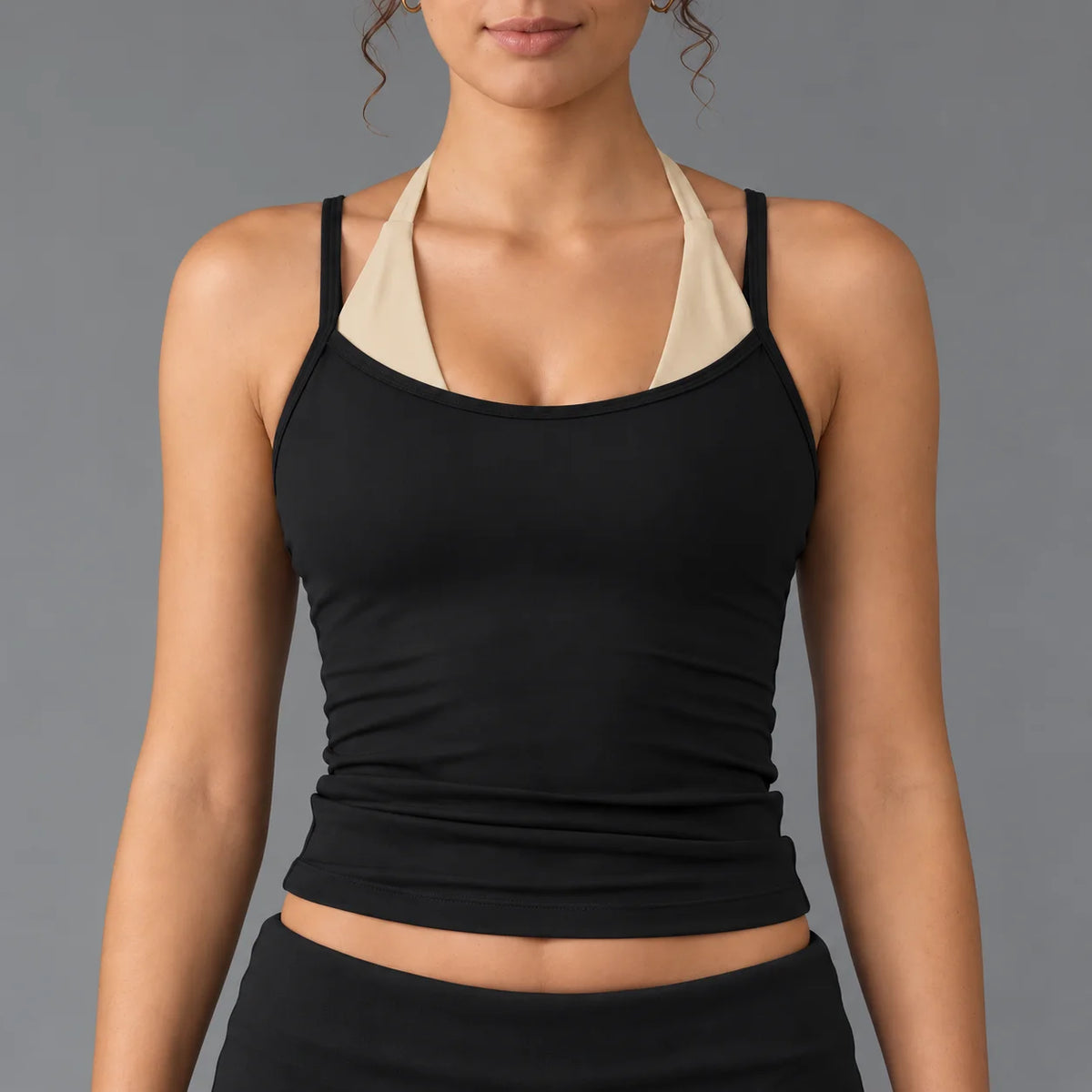 Women Color Block Sleeveless Tank Top Quick Dry Fake Two Piece Sports Bra Running Gym Pilates Yoga Workout Top