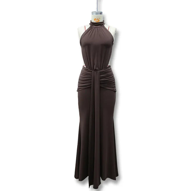 Women Solid Color Mermaid Evening Dress Sexy Open‑Back Slim Floor‑Length Long Gown Formal Banquet Party Maxi Dresses For Ladies