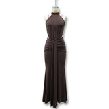 Women Solid Color Mermaid Evening Dress Sexy Open‑Back Slim Floor‑Length Long Gown Formal Banquet Party Maxi Dresses For Ladies