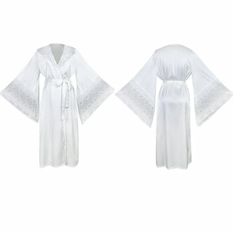 Bathrobes Satin Sexy Long Sleeve Loose Peignoirs For Women Robe White Wedding Dress Bride Dresses Spring Summer Sleepwear Robes