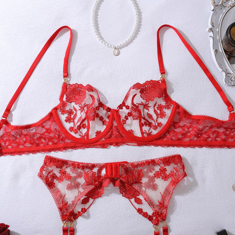 Ellolace Honey Women's Lingerie Sets Sexy Sparkling Bra 5PC Charming Jewel Boudoir Women's Underwear Burning Hot Intimate Kits