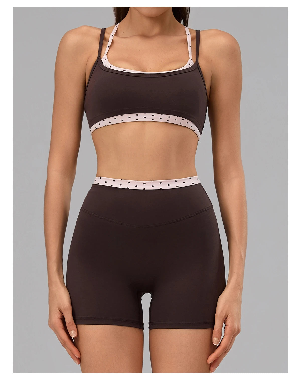 Hearuisavy 2Pcs Fitness Set Women Polka Dot Cross Back Sports Bra High Waisted Push Up Shorts Gym Quick Dry Workout Yoga Suit