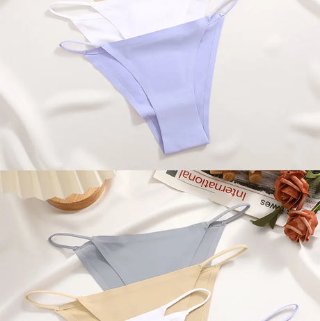 FINETOO 6Pcs/Set Ice Silk Sexy Briefs Thong Seamless Triangle Pants Women Panties Low Waist T-back Underwear Female Lingerie