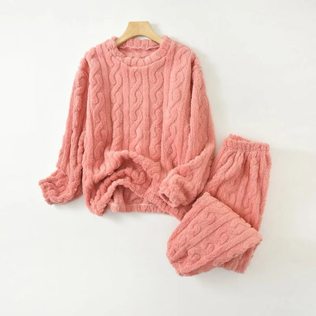 Women's Autumn and Winter Thermal Pajamas Sets Coral Velvet Jacquard Warm Loungewear Female Soft Comfortable Thickened Sleepwear