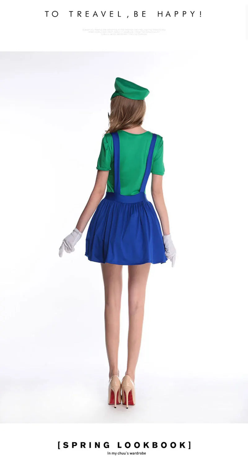 Game Luigi Brothers Uniform Set Cosplay Costumes Funny Anime Adult Men Jumpsuit Woman Dress Halloween Costume