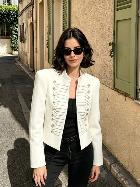 Women Vintage Slim Jacket Spring Women Trends Elegant Napoleon Jackets Ladies High Street Chic Shoulder Padded Blazer