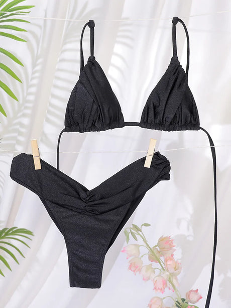 Sexy Folds Bikini Set Solid Micro Bikinis Women Swimsuit Female Triangle Swimwear Beach Wear Bathing Suit