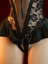 Sexy Crotchless Lingerie Women Lace Hollow Bodysuit Pajamas Teddy Babydolls Deep V Open Bra Porn Underwear Dress Erotic Costumes