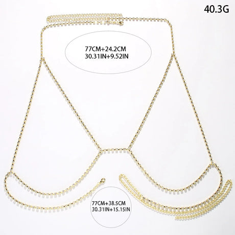 V Shape Body Chain for Women Rhinestone Chest Harness Sparkly Elegant Chic Glam Minimalist Party Jewelry Gift Box Packaging