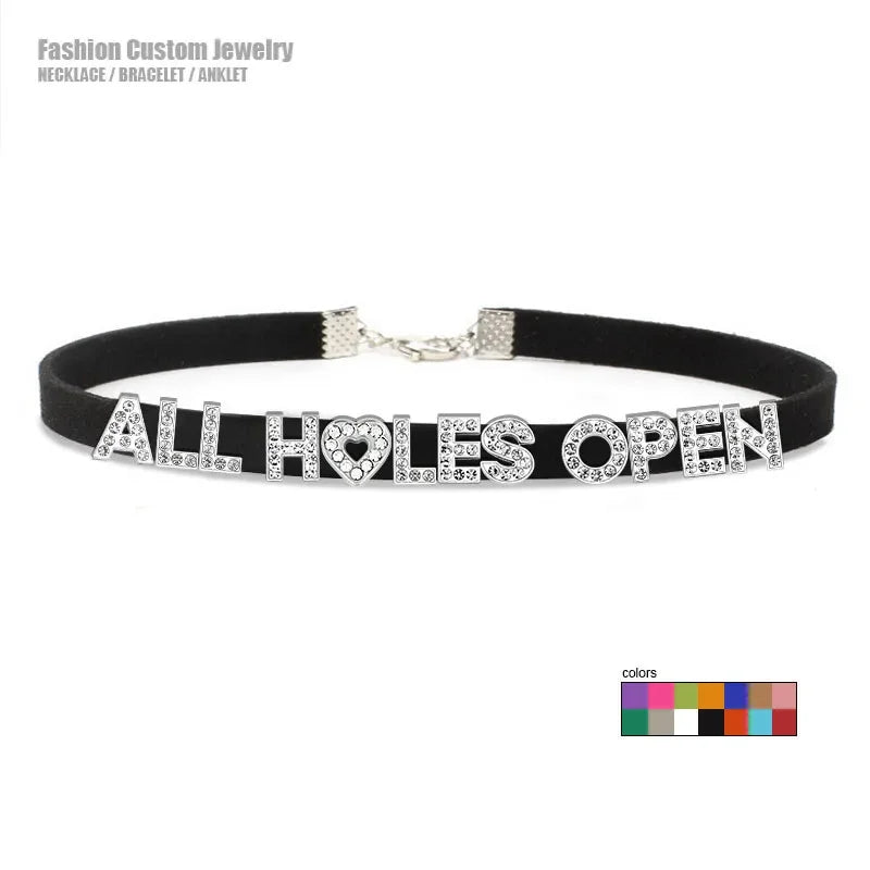 Sexy Bad Words All Holes Open Letters Choker Necklace Women Men Suggestive Adult Chocker Collar Cosplay Custom Jewelry Gift
