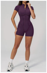 2026 Yoga Bodysuit Short Sleeves Women Tracksuits Gym Zipper Jumpsuits Sports Workout Rompers Fitness One-piece Suit Activewear