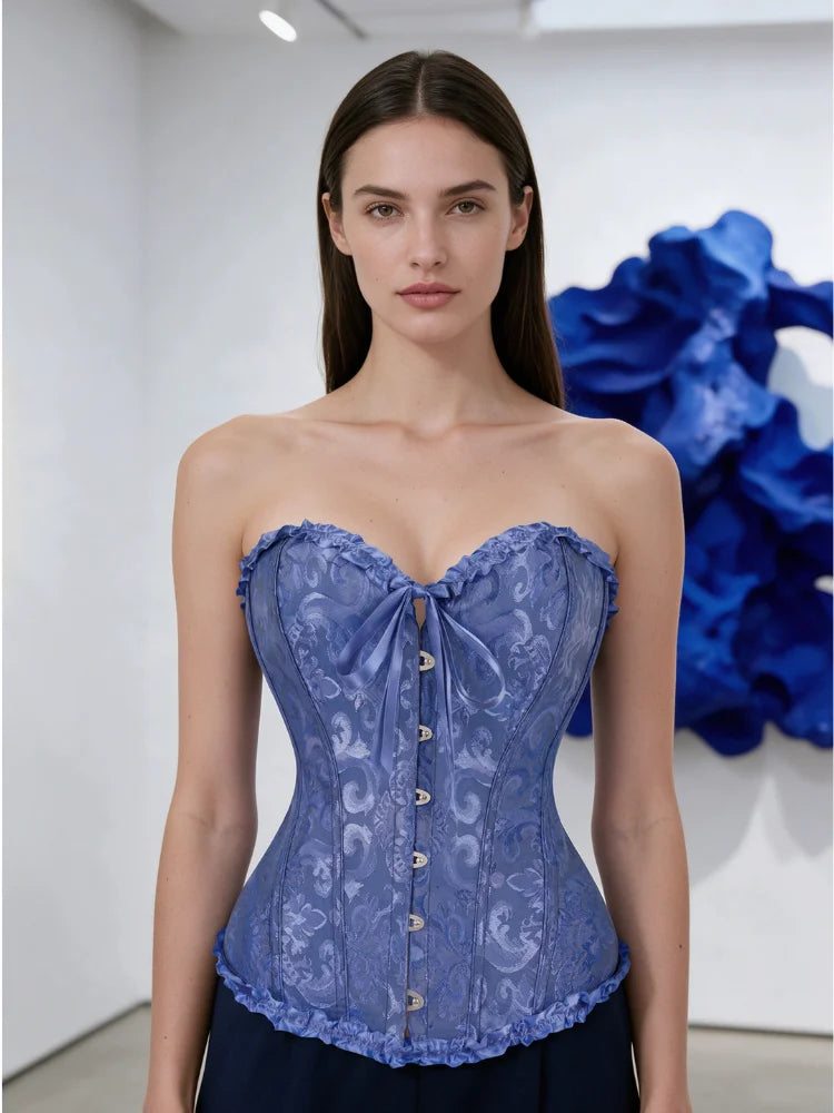 Women Bustier Corset Victorian Gothic Jacquard Front Busk Waist Cincher Halloween Party Wear