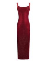 Sexy Square Collar Mesh Patchwork Diamonds Long Dress Women Backless Shiny Rhinestone Slim Dresses Evening Party Cocktail Gowns