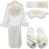 Customized Bathrobe for Women Personalized Name And Date Robe Add Any Text Gown for Bridal Party Feather Bride Robes