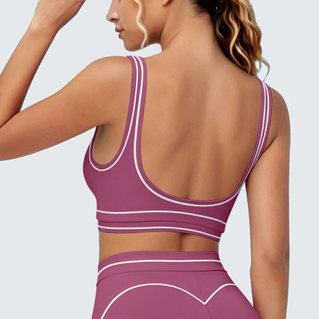 Women's Yoga Bra Vest Fitness Tank Running Workout Gym Top Push Up Padded Soft Slim Contrast Piping Racerback Sports Underwear