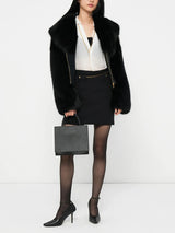 TWOTWINSTYLE Black Slimming Spliced Zipper Jackets for Women Lapel Long Sleeves Tunic Patchwork Fur Fashion Jacket Female New