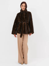 2026 Autumn Winter Women Faux Mink Fur Coat Lapel Collar Belted Long Jacket Luxury Fluffy Outerwear Brown