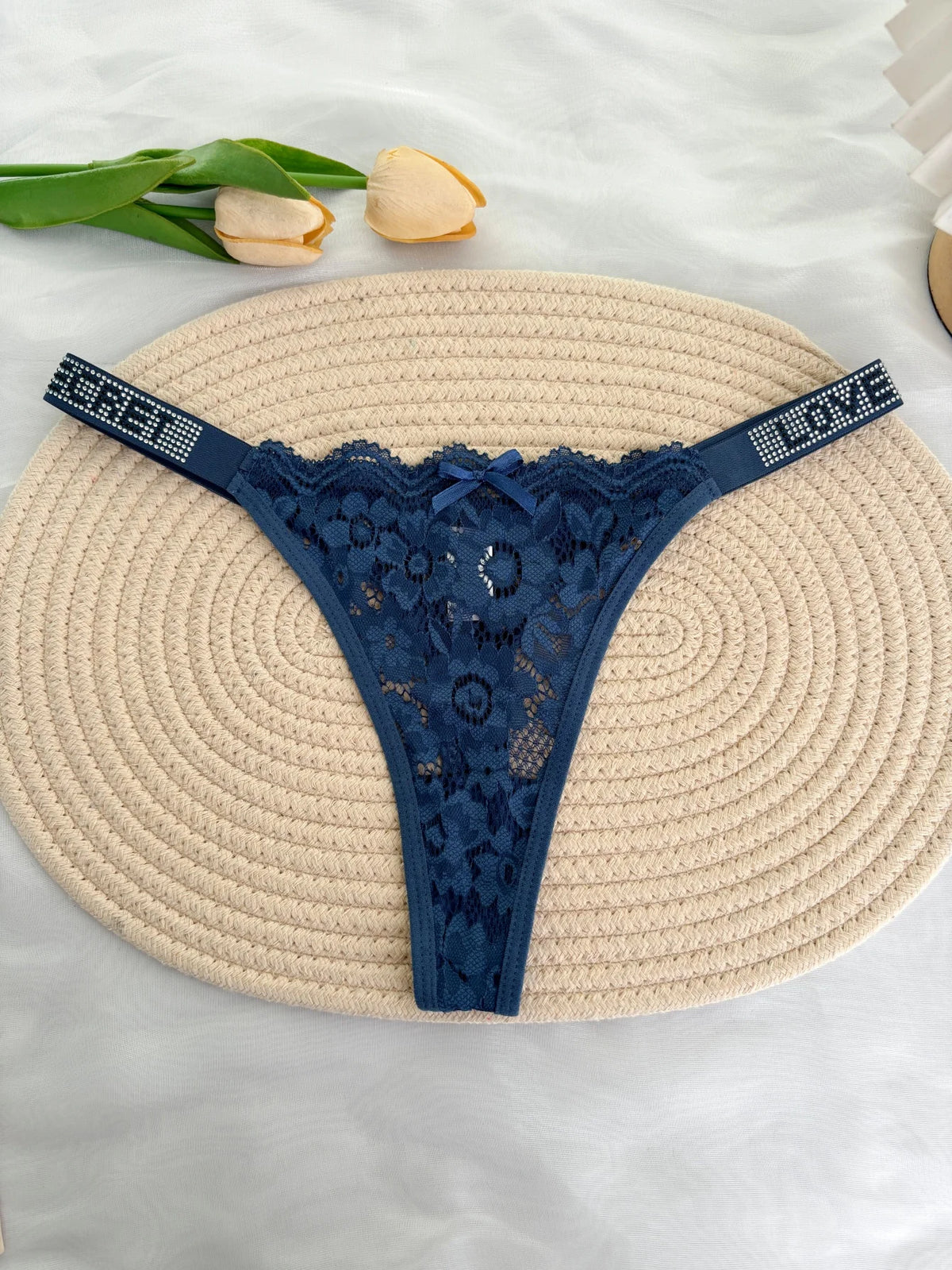 Custom Rhinestone Letter Name Thong Sexy Lace Panties Low-Rise Crystal Letter G-string Personalized Gift Wife Lover Anniversary