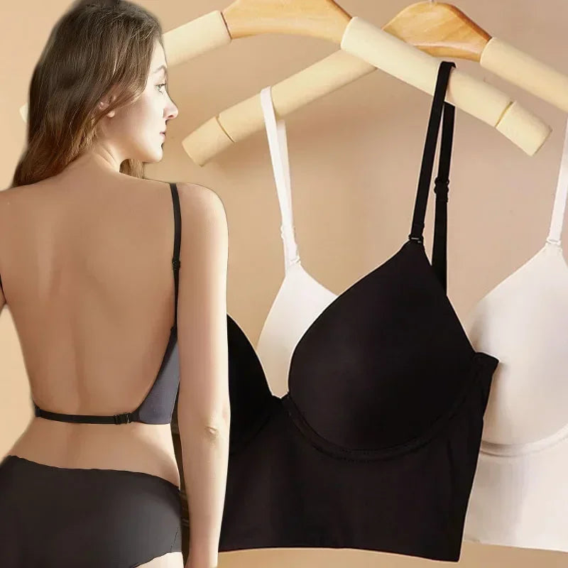New Summer Invisible Push Up Bra Backless Women Bras Low Cut Sexy Plunge Brassiere Open Back Underwear Seamless Deep U Lingerie