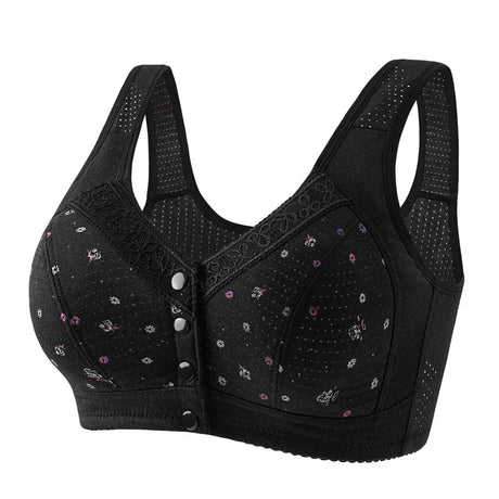 FallSweet Front Closure Cotton Bra for Women Plus Size Seamless Wireless Sports Bras Thin Underwear for Middle-Aged & Elderly