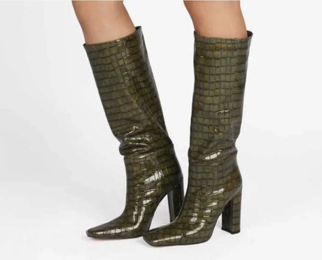 2024 NEW Fashion High Tube Knee High Boots 10cm/6.5cm Thick Heel 21 Colors Women Short Plush Boots Size 45 Winter Leather Shoes