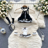 Women Sets Ruffled Apron Shorts Headband Maid Cosplay Costume Rabbit Officer Party Park Performance Sexy Suits Hotsweet Clothes