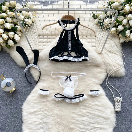 Women Sets Ruffled Apron Shorts Headband Maid Cosplay Costume Rabbit Officer Party Park Performance Sexy Suits Hotsweet Clothes