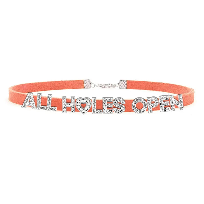 Sexy Bad Words All Holes Open Letters Choker Necklace Women Men Suggestive Adult Chocker Collar Cosplay Custom Jewelry Gift
