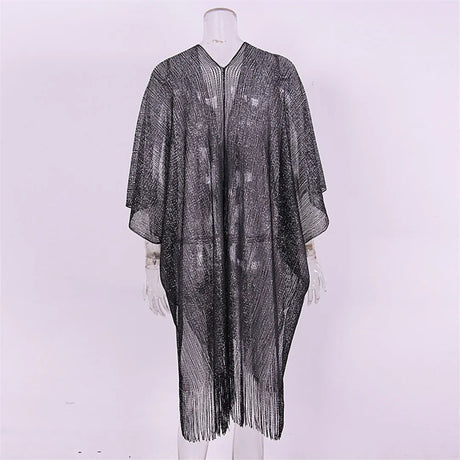 Swimsuit Cover-ups  Fashion Tassel Gold Bikini Beach Cover Up Sexy Beach Dress Tunics for Women Summer Wear See Through