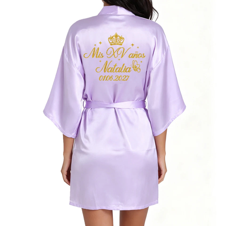 Customized Logo Wedding Date Name Bathrobe Faux Silk Bridal Robe Bride Bridesmaid Wedding Robes Woman Bachelorette Preparewear