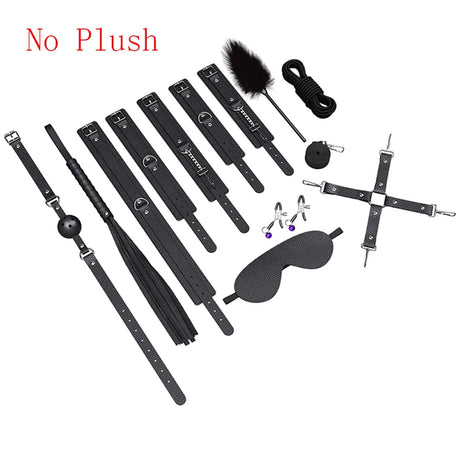 Couples BDSM Bondage Kit with Handcuffs Neck Collar Wrist Restraints Mouth Gag And Strap - Adult SM Sex Toys for Women's Fetish