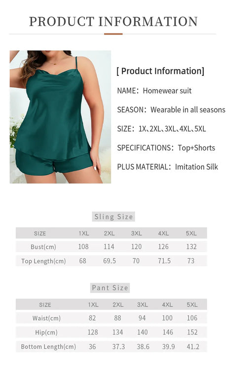 Lady Summer Chemise Pajamas Suit Night Outfit Big Size 4XL 5XL Sexy Women Satin Nightwear New Sleepwear Cami&shorts 2Pcs Pyjamas