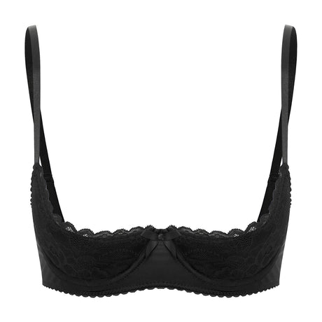 Women Sexy Open Cups Bra Exposed Nipples Lingerie Tops Adjustable Straps Underwire Lace Push Up Brassiere Underwear Nightwear