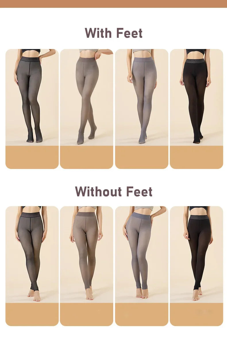 2PCS Plus Size Women's Fleece Warm Winter Tights Leggings Thick Fleece Panty Fake Translucent Pantyhose Thermal Stockings Woman