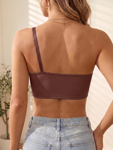 One Shoulder Women Bra Wireless Solid Front-Clasp Push up Bra Non-slip Unlined Comfortable Bra