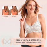 Bras for Women No Underwire Scalloped Wireless Push Up Bra Seamless Full Coverage Supportive Plus Size Tshirt Bra, Soft Breathable Comfortable Bralette, Leopard & Polka Dot Print Ice Silk Bra