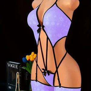 Toucheart Sexy Bodysuit Erotic Underwear See-through Hollow Out Slim Gather Together Seductive Intimate Charming Bodysuit Set