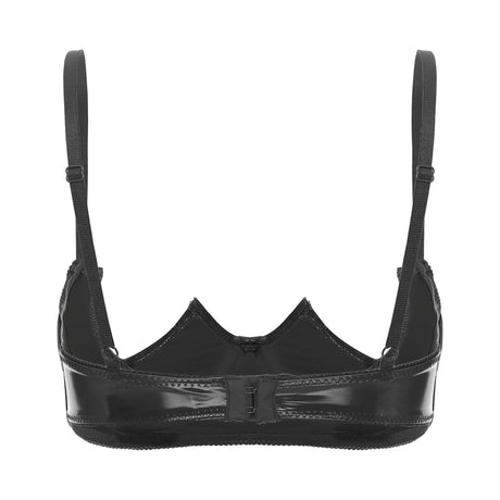 Women Sexy Exposed Nipple Bras Wet Look Patent Leather Underwired Brassiere Top Lingerie for Nightclub Pole Dacing Nightwear