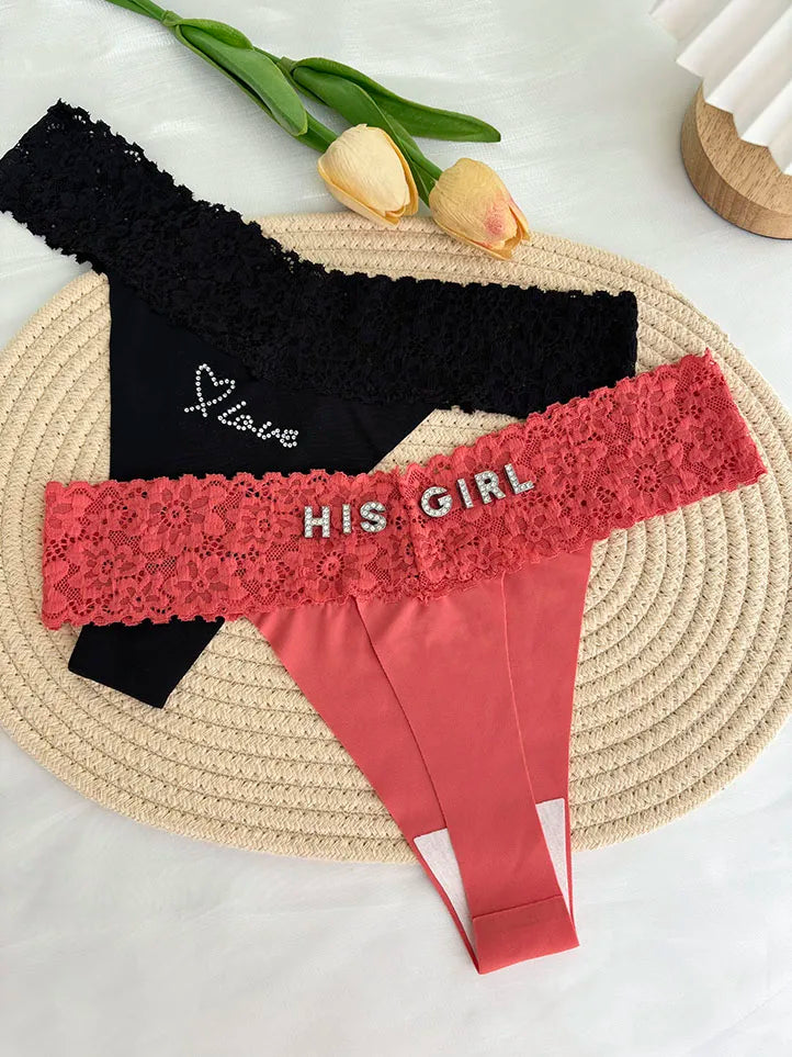 Custom Thong Crystal Letter Name G-string Women Ice Silk Panties Skin Effect Panty Seamless Knickers Girlfriend Anniversary Gift
