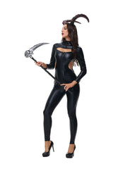 Halloween Cat Girl Masked Hero Cosplay Jumpsuit Black Patent Imitation Leather Bodysuit Nightclub Bar Carnival Party Catsuit New