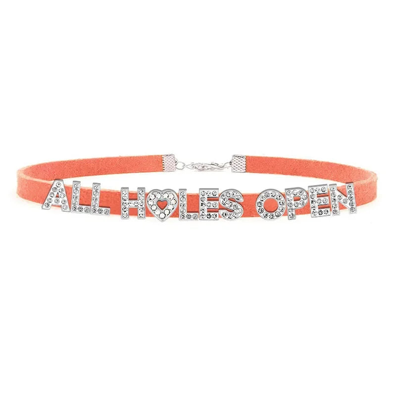 Sexy Bad Words All Holes Open Letters Choker Necklace Women Men Suggestive Adult Chocker Collar Cosplay Custom Jewelry Gift