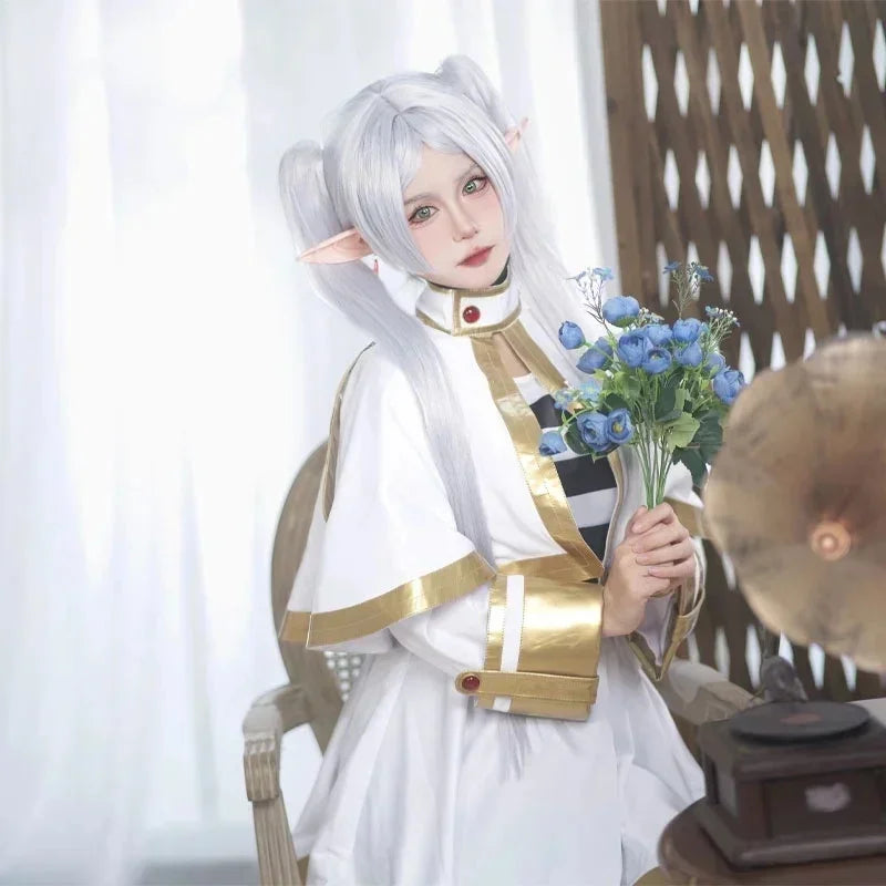 Sousou No Frieren Cosplay Costume Wig Shoes Anime Figures Magician Dress Elf Ear Halloween Party Charistmas for Women