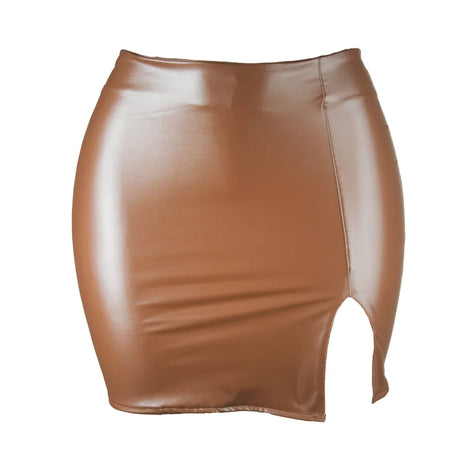 Women's Mini Skirt High Waist PU Leather Slim Slit Short Skirt Vintage Zipper Skinny Sexy Solid Black Leather Skirts for Women