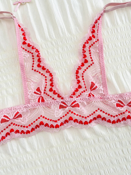 Sweet Lace Trim Splice Love Heart Women Sexy Bras Trendy Lovely Beautiful Back Push Up Ladies Lingerie Comfort Underwire Bra