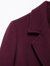 HH Women Fashion Burgundy Coat Double Breasted Long Sleeve Lapel Blends Jacket Autumn Winter High Street Outerwear