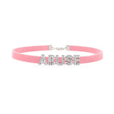 Sexy Rhinestone Letters Hotwife Collar Choker for Women Men DIY Customized Necklaces Pink Suede Leather Cosplay Jewelry Gift