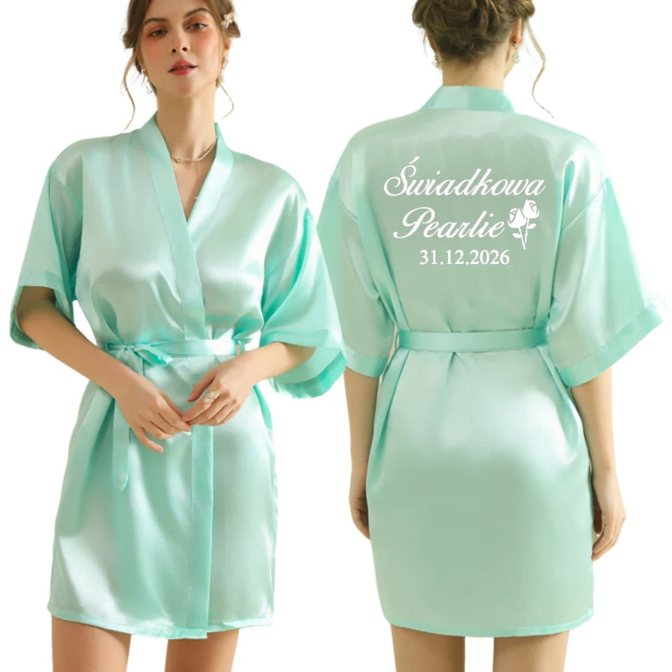 Personalized Robe for Bride Bridesmaid with Name and Date Birthday Party Gown Add Any Text Bathrobe - Customizable Gifting