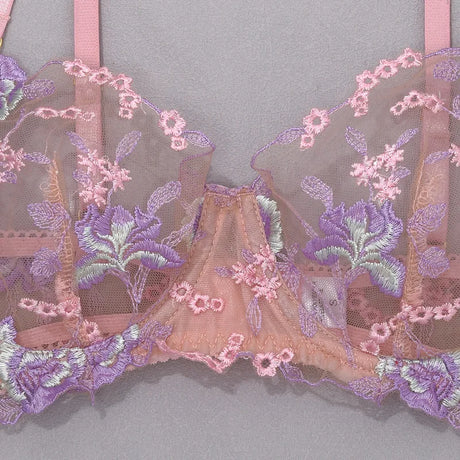 Diccvicc Floral Lingerie Embroidery Transparent Sexy Lace Women Underwear Bra Thong Exotic Apparel Erotic Outfits Intimate Set